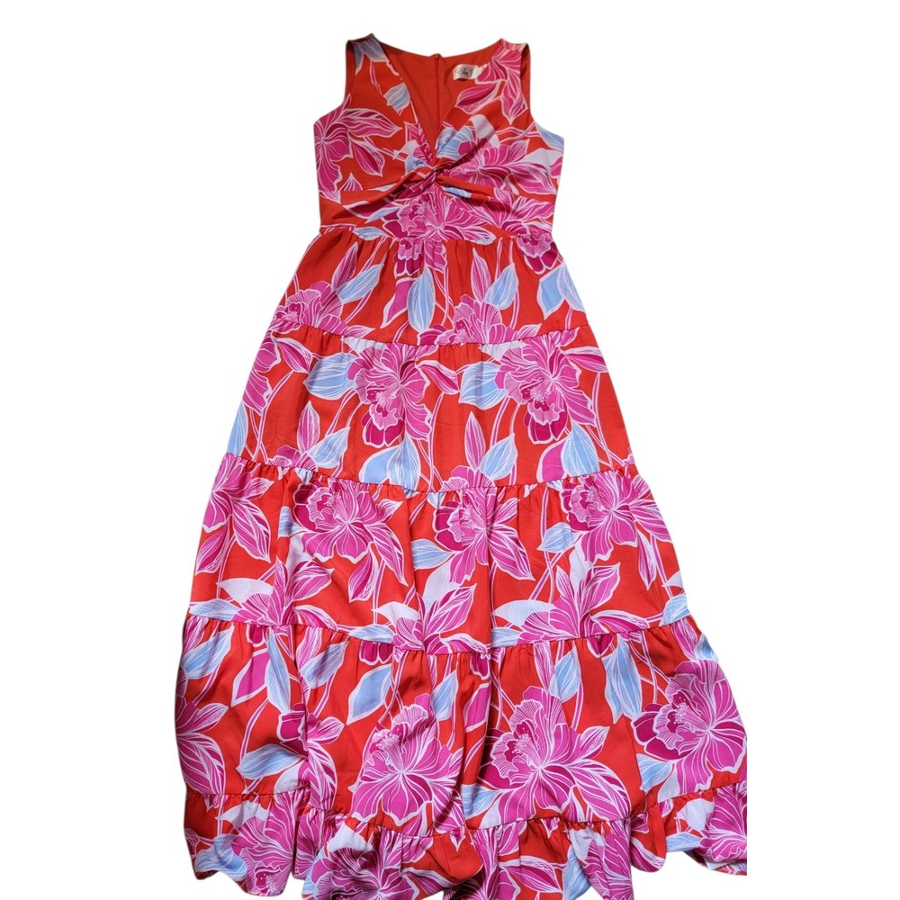 NWOT Eliza J Red Floral Tiered Maxi Dress Size 8 Romantic Cottagecore Wedding